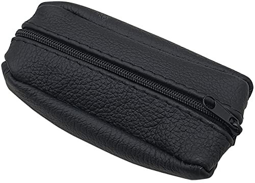 myledershop Große Rindleder Schlüsseltasche/Schlüsseletui/Schlüsselmäppchen/Autoschlüsselhülle mit 2 Reißverschlussfächer Handmade in EU Designs (Design 2 / Schwarz)