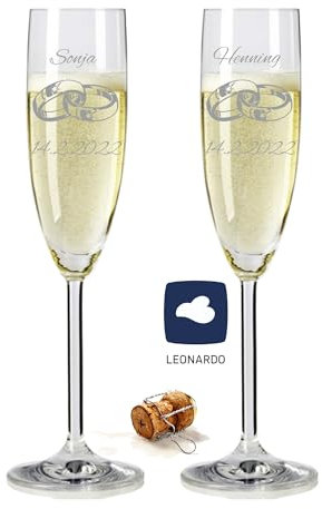 laser-diele 2 Leonardo Sektgläser mit Gravur - Geschenk zur Hochzeit - Graviert mit Namen und Datum - Sekt Ringe 1