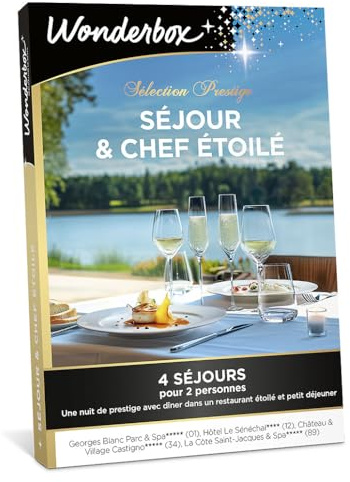 WONDERBOX - Coffret Cadeau - Séjour et Chef Étoilé - pour 2 pers. | 1 nuit avec petit déjeuner et dîner - Plus de 4 séjours - Sélection de séjours de prestige dans 4 lieux remarquables