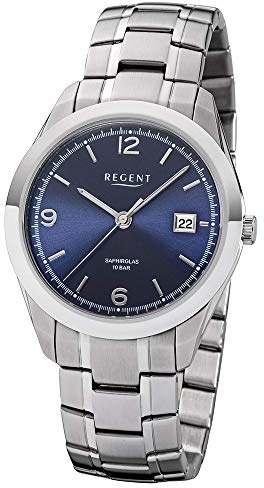REGENT Herren-Armbanduhr Edelstahl analog Quarz Edelstahlband F-1193