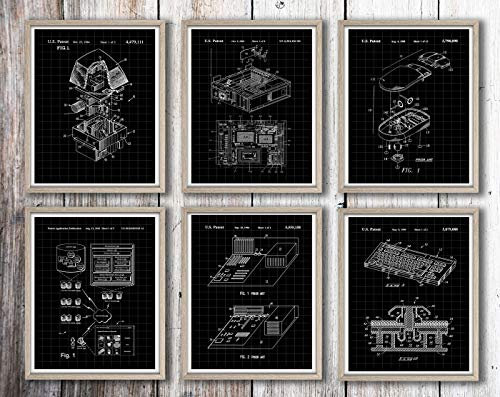 Computer Patent Set of 6 Computer Prints IT Wall Art Computer Programming Computer Programmer Gift Coding Poster IT Art WB286-291 (21cm x 30cm, Black Grid)