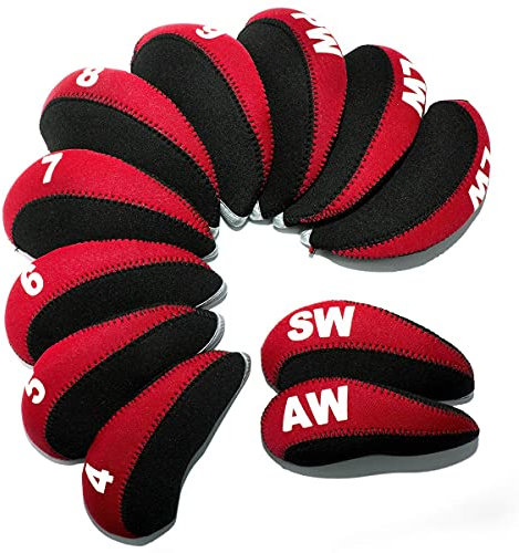 Golf Iron Club Head Covers Headcovers Set 11pcs Wedges Protective Neoprene fits Taylormade Callaway PXG, Lightweight, Lob Wedge,Sand Wedge,#4-9 AW SW PW LW,fits Tayormade M5 M6 (Red-Black)