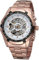 FANMIS Klassische Herren-Armbanduhr, Skelett, automatisch, mechanisch, luxuriös, geschnitzt, Blumen, Handwerk, mit Edelstahl-Armbanduhr, Roségold, Automatikuhr