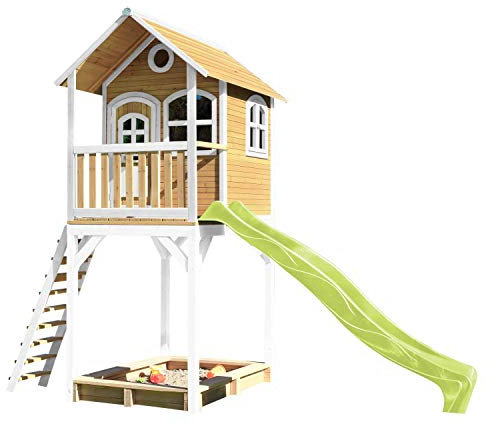 AXI Romy Playhouse, Playhouse for Kids Outdoor, sandpit & lime green slide | Playhouse for the garden/outdoors in brown & white from FSC wood | Playhouse for Kids Outdoor