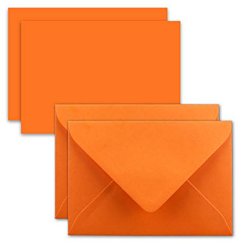 50x Karte mit Umschlag Set aus Einzel-Karten DIN A7-10,5x7,3 cm - Orange mit Brief-Umschlägen C7 Nassklebung ideale Geschenkanhänger