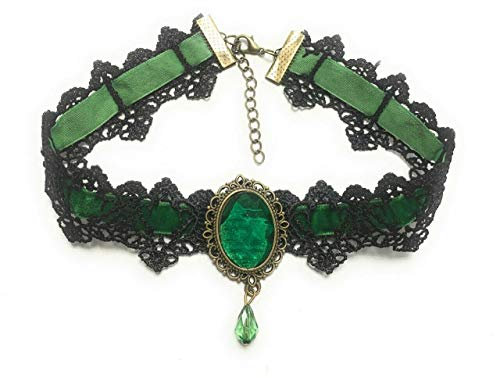 Caprilite Gothic Black Lace Necklace Collar Choker Halloween Vampire (Green)