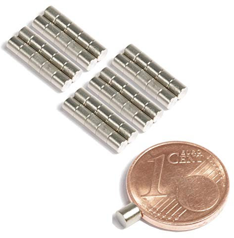 [50 Stück] Neodym Magnet Mini Für Magnettafel Pinnwand Kühlschrank Magnetscheibe - Scheibenmagnet - Whiteboard Rund Zylinder 3mm x 3mm - N45 Stark