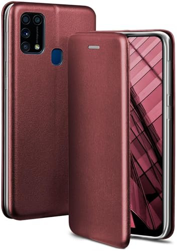 ONEFLOW Business Case für Samsung Galaxy M31 Handyhülle klappbar mit Standfunktion, Klapphülle Flipcase Cover Dünn, PU Leder Hülle mit Kartenfach, 360 Grad Schutzhülle, Weinrot