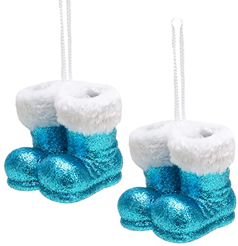 Christmas Concepts® Packung mit 2–10 cm Glitzer hängenden Weihnachtsstiefeln mit weißem Fellbesatz – Christbaumschmuck/Christbaumkugeln (Türkis)