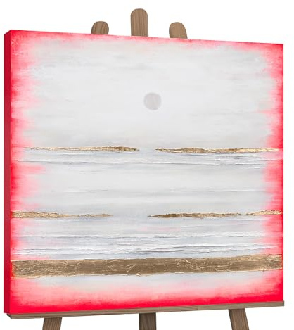 YS-Art Abstrakt Acrylbild Dream handgemalt Bild grau rot weiß gold