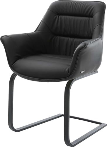 DELIFE Schwingstuhl Kaira-Flex Freischwinger flach Schwarz Echt-Leder Schwarz