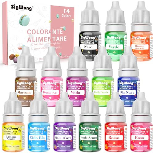 Coloranti Alimentari a 14 colori - Colorante Alimentare Liquido Concentrati per ​Cuocere Decorare, Cucinare, Glassare, torta, Fondente - Flaconi di 6 ml