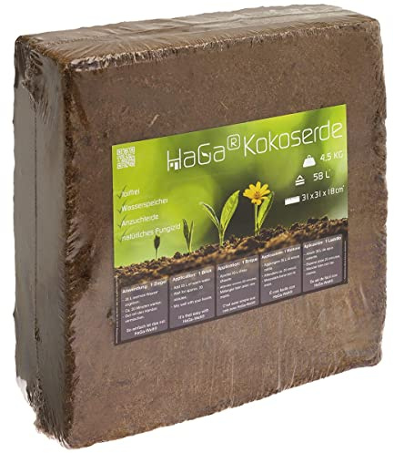 HaGa® Kokoserde 4,5 KG - 58 Liter Humuserde - gepresste Blumenerde - reines Naturprodukt