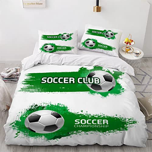 NUYSP Bettbezug Set FußBallverein Bettwäsche 135x200 mit 2 Kissenbezug 3D Druck FußBallspiel Bettwäsche Set Mikrofaser Bettbezüge mit Reißverschluss für Kinder Zimmer Dekor