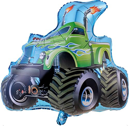 TIB Heyne XL Folienballon * MONSTERTRUCK als Deko für Kindergeburtstag und Truck-Party | 71x62cm Luft Helium Monster Dinos Kinder Geburtstag Ballon Dekoration Folienballons, 17595