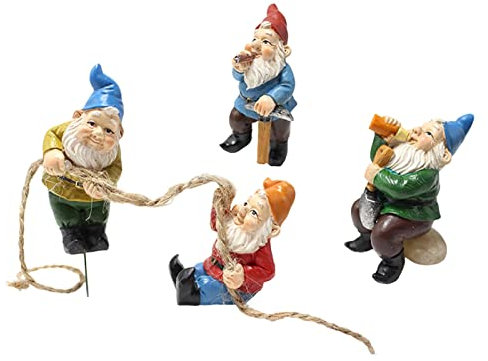 Gartenzwerge Set, 4 Stück Miniatur Fee Gartenzwerge Dekoration, Kletterseil Zwerge Gartendeko Statue für Garten Hof Outdoor Home Decoration