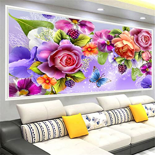 5D Diamond Painting Blumen Diamant Painting Bilder DIY Diamond Painting Groß Full Set für Erwachsene Kinder, Dekorationen für Haus, Wand Und Eingang (120x60cm)