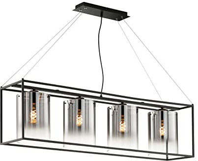 meineWunschleuchte Pendelleuchte 4 flammig Schwarz mit Rauchglas & LED dimmbar - Länge 115cm