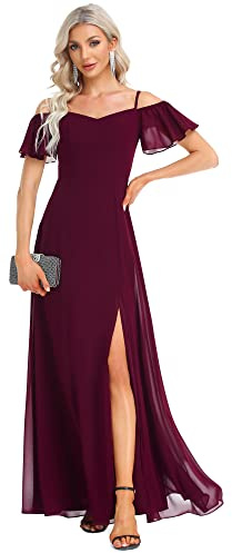 Ever-Pretty Women's Ruffles One Shoulder Short Sleeve Empire Waist A Line Chiffon Long Evening Dresses with Side Slit Mulberry 10UK