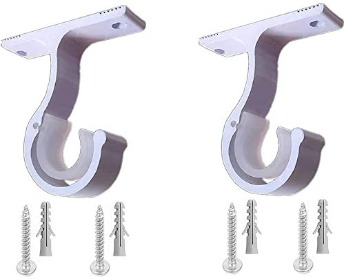 MEISO 2 Pièces Supports de Tringle à Rideau, pour Tringle à Rideau avec diamètre 28 mm (1-1/8 po) Support de Tringle, D'aluminium Support Tringle Penderie pour Rideau ou Armoire (Blanc)
