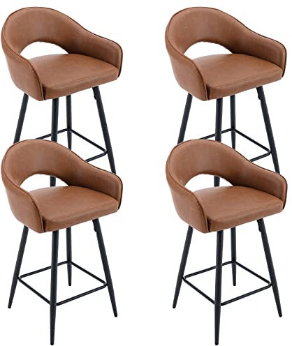Wahson PU-Leder Barhocker 4er Set 360°drehbar Barstuhl Bistrohocker mit Rückenlehne, gepolsterte Küchenhocker Thekenhocker mit Metallbeine für Hausbar/Kücheninsel, Braun