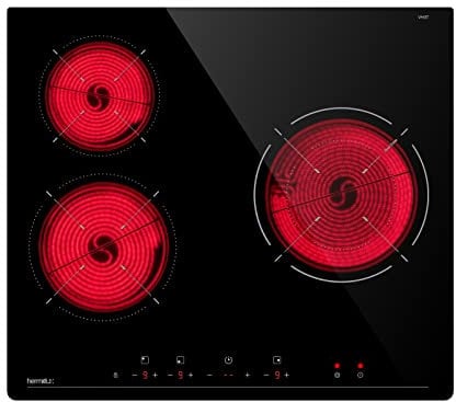 Hermitlux Glaskeramikkochfeld 59cm, Kochfeld 3 Platten mit 9 Heizstufen, Touch-Steuerung, 5200 W, Timer, Kindersicherung, Geeignet für alle Pfannen, Kein Stecker