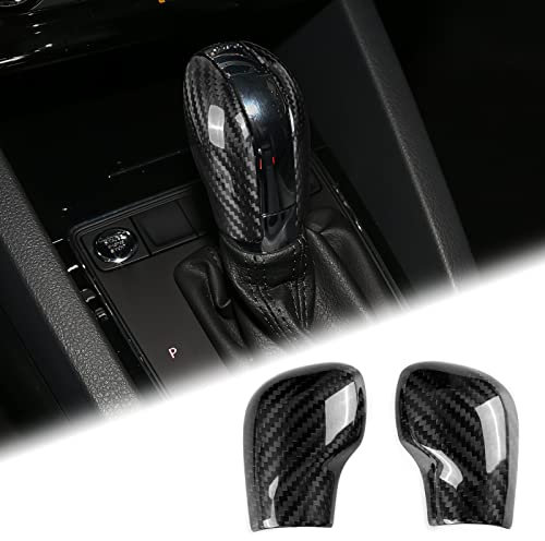 KUNGKIC 2St Kohlefaser Auto Schaltknauf Abdeckung Schalthebelknauf Dekoration Getriebegriff Aufkleber Compatible with VW VOlkswagen Polo PAssat CC TOuran Lavida TOureg TIguan Golf Zubehör (Schwarz)