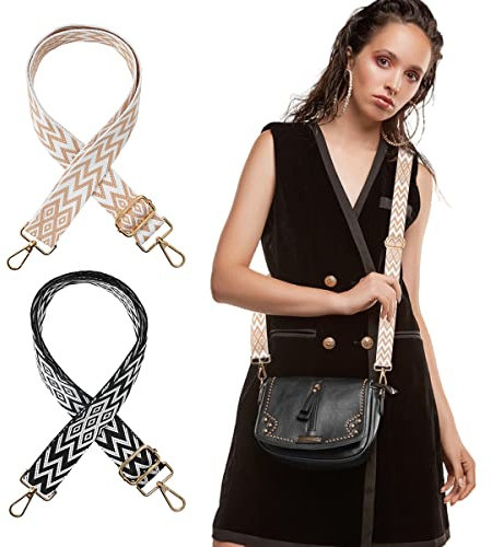 2 Stück Schultergurt für Taschen Breit 3.8cm, Verstellbarer Schulterriemen für Taschen, Tragegurt Tasche 70-130cm, Taschenband Breit, Taschengurt Schultergurt Tasche für Handtaschen, Schwarz/beige