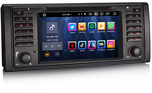 Erisin 8-Core Bluetooth 5.0 Android 14 DVD Autoradio GPS Stéréo pour BMW Série 5 E39 M5 7 Pouces Écran Tactile Soutien sans Fil CarPlay Android Auto Dab+ FM Radio DSP WiFi TPMS OBD2 4Go RAM+64Go ROM