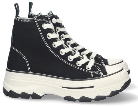 shoes&blues.es 72944-Zapatilla Abotinada de Plataforma para Mujer, Comoda, Estilo Bamba, Material de Lona, y Cierre de Cordones. Talla 36 Negro