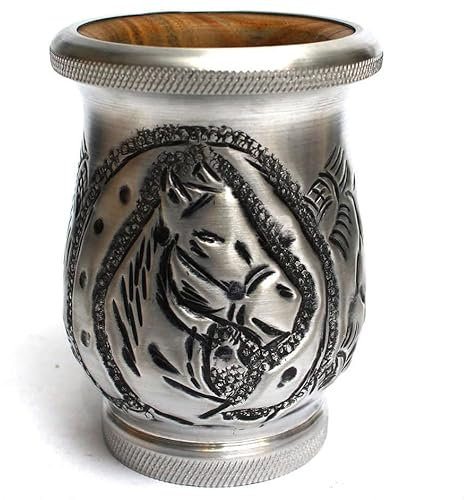 Palo Santo Mate Tee Becher aus Metall geschmiedet | Handgefertigt mate-tee tasse Palo Santo vollständig mit graviertem Metall verkleidet mate Tee Mug, Braun