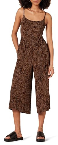 Amazon Essentials Women's Jersey Cami Cropped Wide Leg Jumpsuit, Dark Toffee Brown Animal Print, M