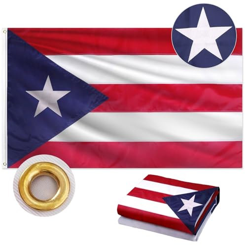 Puerto Rico-Flagge, 90 x 150 cm, strapazierfähig, 210D Oxford-Nylongewebe, bestickter Stern und vier Reihen genähte Fliegenenden mit 2 Messingösen, Commonwealth of Puerto Rican Flagge für Wand und