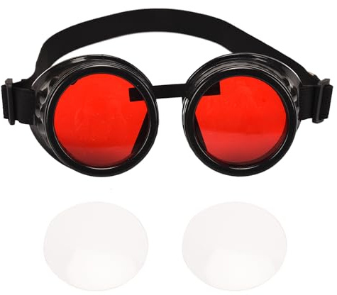Steampunk Goggles SANGLE SOPFFY Steampunk Glasses Vintage Goggles Changeable Colored Lens Halloween Costume Accessory BLACK