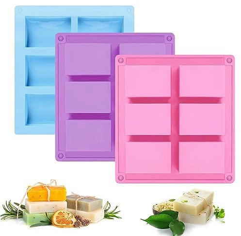 3 Piezas Moldes para Jabones, Moldes Silicona Jabon Rectangular, 6 Cavidades 8 x 5,5 cm Molde Jabonde Silicona, Moldes para Jabón, Moldes de Silicona Para Jabones Artesanales,Resina Artesanía,Hielo