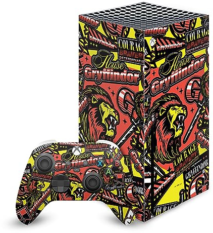 Head Case Designs Offizielle Harry Potter Gryffindor Muster Grafiken Vinyl Haut Gaming Aufkleber Abziehbild Abdeckung kompatibel mit Xbox Series X Console and Controller Bundle