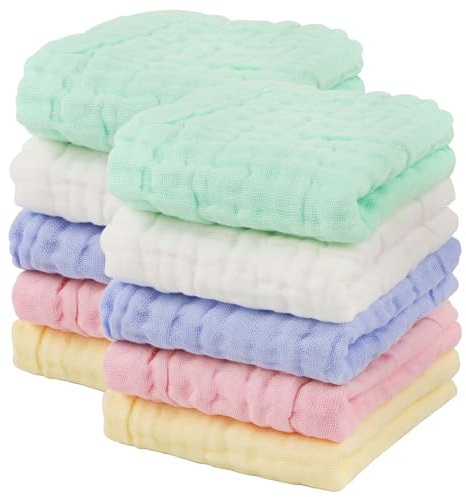 AIDEA Baby Muslin tvättlappar – 10-pack, 100 % bomull tvättlappar, mjuka och absorberande babyhanddukar, babyhanddukar för nyfödda, nödvändigheter för nyfödda, babygåvor – 25 x 25 cm