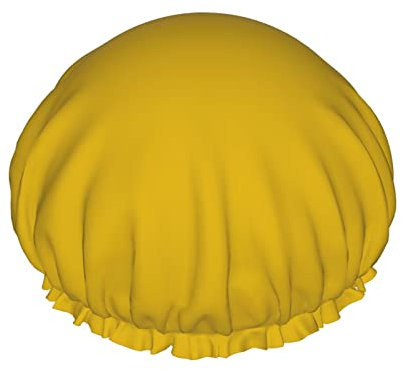 Shower Cap Unicolor Mustard Yellow Reusable Bath Cap Elastic Bathing Shower Hat Soft Waterproof For Hair Caps Of All Hair Lengths