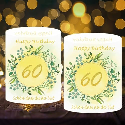 Trrrioosy 12 Stück Windlicht Tischdeko 60 Geburtstag Mann Frau Deko 60. Geburtstag mit Schön Das Du Da Bist für Kerzen