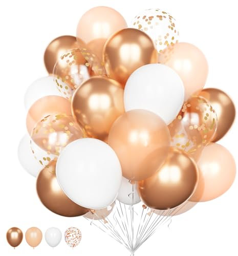 Rose Gold Balloon Set, 20Pcs 12 Inch Metallic Chrome Confetti With White Helium Latex Pack for Girls Women Wedding Birthday Proposal Hen Do Party Decorations
