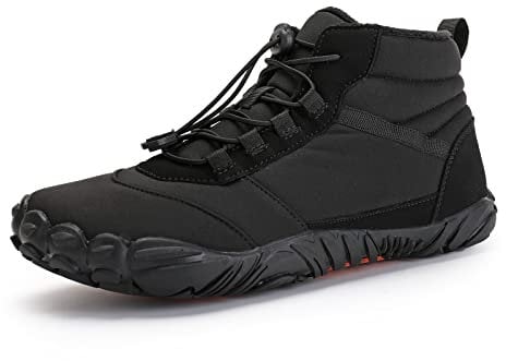 AONEGOLD Barfußschuhe Winter Herren Damen Wasserdicht Traillaufschuhe Warm Gefüttert Winterschuhe Unisex Outdoor rutschfeste Winterstiefel(Schwarz,Größe 42)
