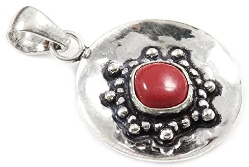 JEWELFORCE Red Stone Lab-Created Gemstone 925 Sterling silver Pendant Handmade Jewelry J-51G