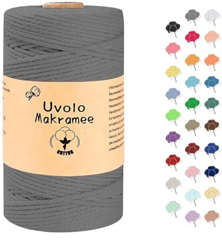 3mm x 200m Makramee Garn, Baumwollgarn, Macrame Kordel für Basteln, Pflanzenbügel-Hellgrau