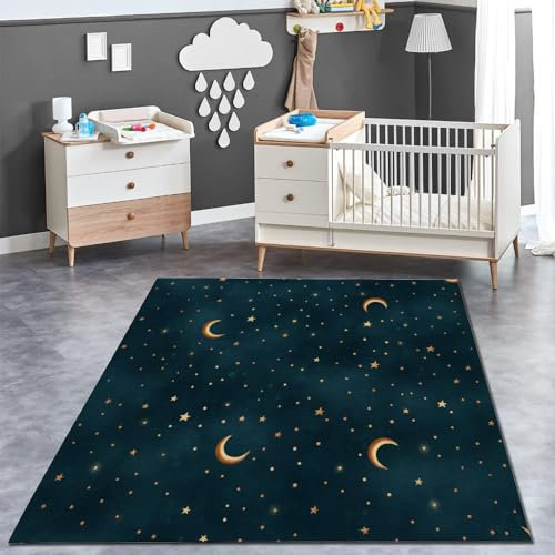 Kurzflor Teppich 3D Sternenhimmel, Sterne Teppich Matten rutschfeste FußMatte Märchen, Traum Muster Kinder Spielteppiche FüR Schlafzimmer Flur Wohnzimmer Boden Teppich 160x230 cm