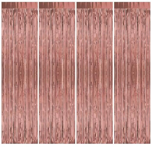 Feibmir 4 Stück Metallische Lametta Vorhänge,Glitzer Vorhang Deko,Folie Fringe Hintergrund Dekorative,für Geburtstagsfeier Baby Shower Hochzeit Weihnachten Dekorationen Roségold