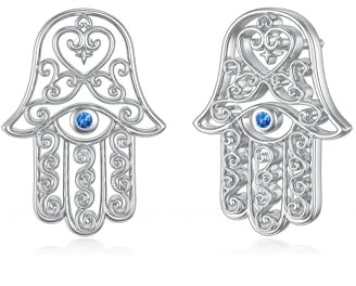 Shusukue Evil Eye und Hamsa Hand der Fatima-Ohrring mit blauem Zirkonia, Hamsa-Ohrstecker aus Sterlingsilber für Damen