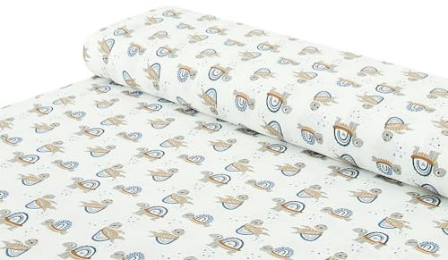 Baumwoll - Musselin Stoff süße Schildkröten Organic Musselin blau - Meterware ab 25 cm x 145 cm/Stoff zum Nähen