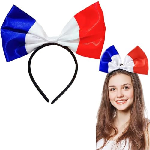 France Bandeau avec Noeud Cadeau de Drapeau Français Bleu Blanc Rouge pour Fête - Fans de Football Français, Femmes, Filles