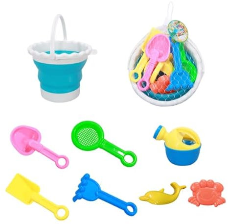 8 PCS Beach Toy, Sand Pit Toys with Collapsible Foldable Scrunch Bucket and Spade Beach Set for Kids Toddlers Boys Girls pool & beach toys