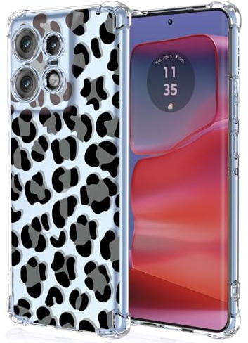 XINYEXIN Funda para Motorola Edge 50 Pro Flores Floral Patrón Slim Antigolpes Transparente Carcasa Suave TPU Bumper Clear Case - Leopard